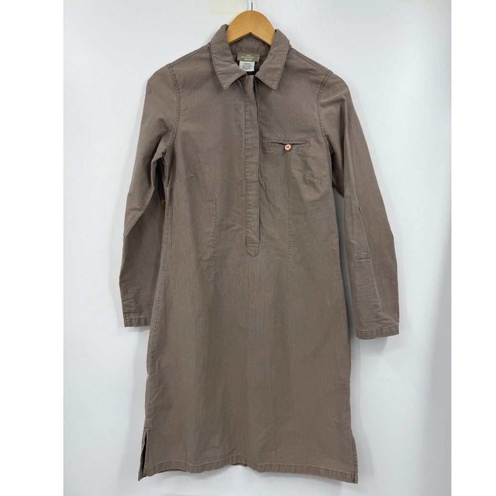The Territory Ahead Dress Womens Shift Long Sleeve Brown Khaki Shirt Size 6